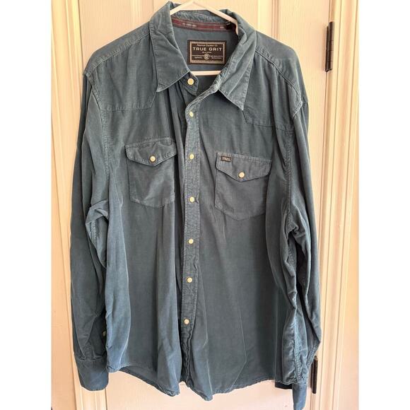 Men’s True Grit Cotton Western Corduroy Button Up Pearl Snap Green size XXL - Picture 3 of 7